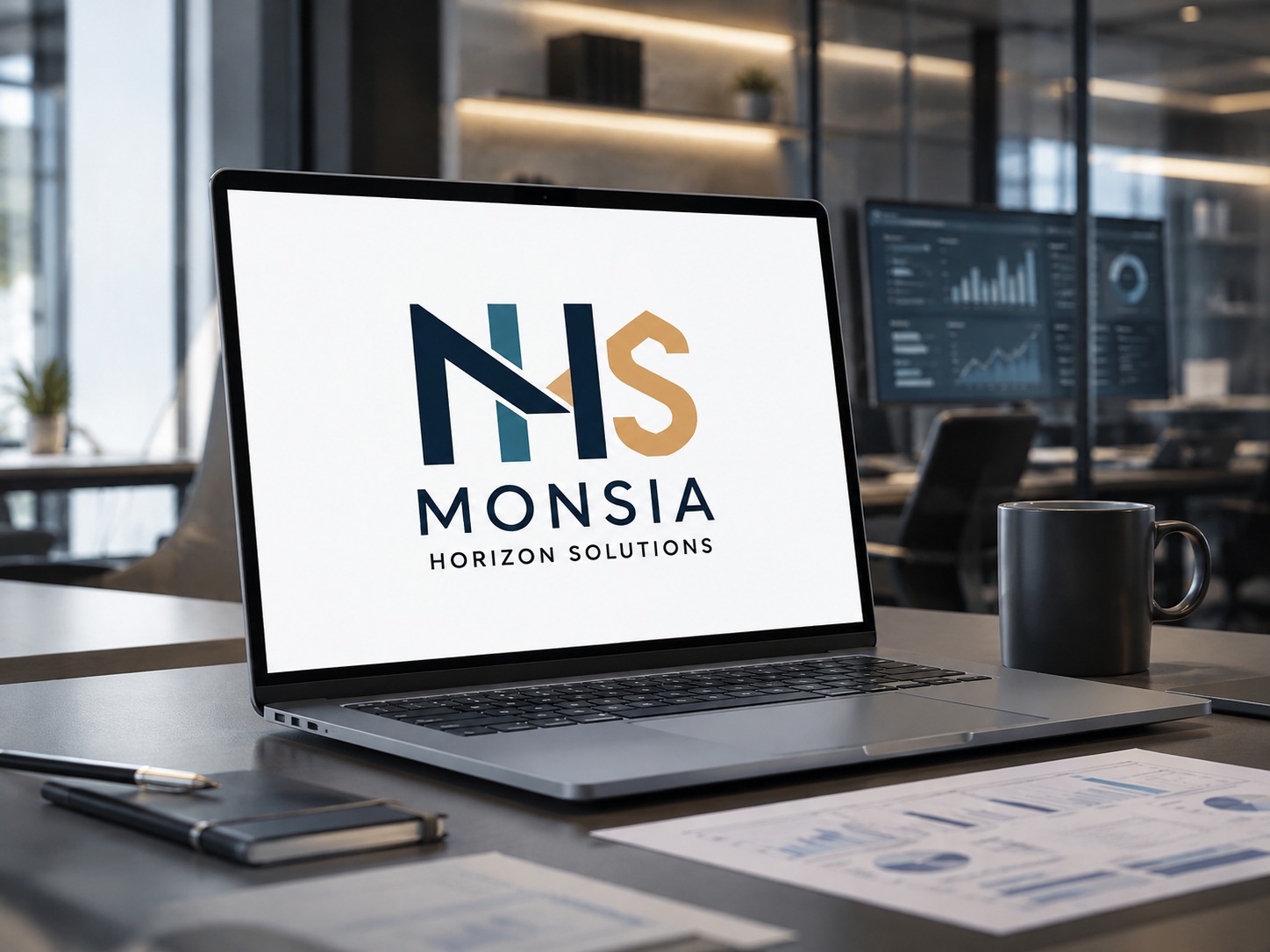 L’identité MONSIA Horizon Solutions sur un ordinateur portable